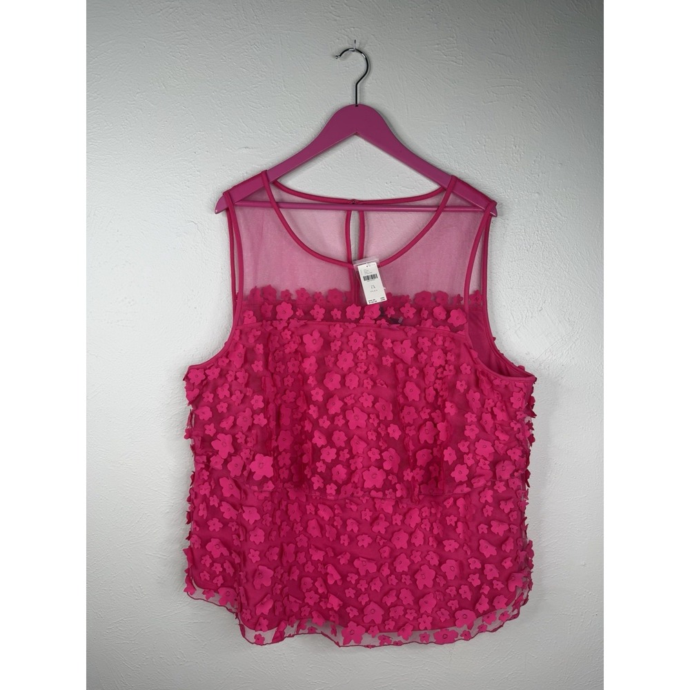 Anthropologie Eva Franco Pink Shonnie Floral Applique Tank Top 1x Anthro Plus
